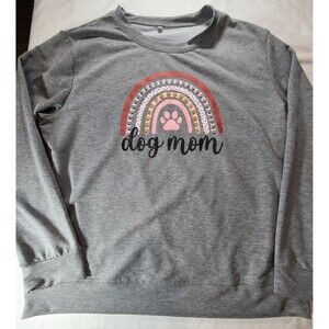 Dog Mom Rainbow Paw Print Sweatshirt 2XL Gray Cozy Graphic Pullover Top